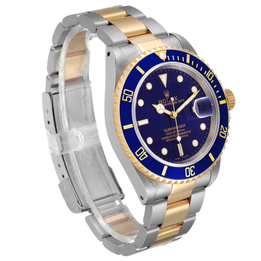 Rolex Submariner Purple Blue Dial Steel Yellow Gold Mens Watch 16613
