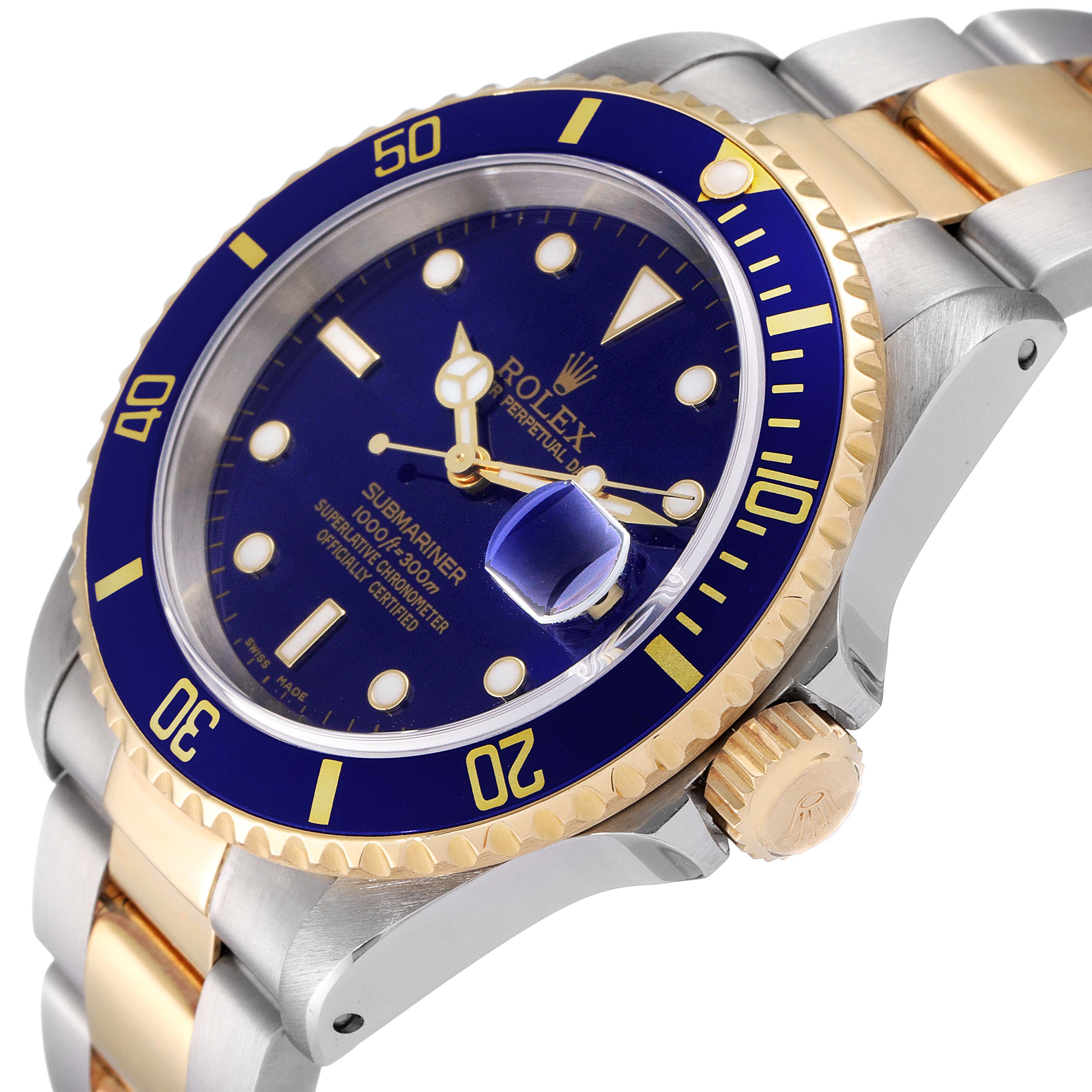 Rolex Submariner Purple Blue Dial Steel Yellow Gold Mens Watch 16613
