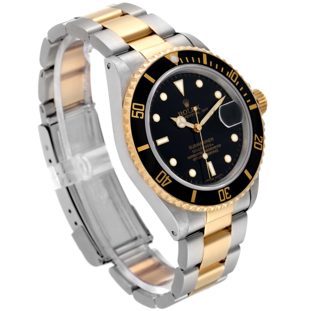 Rolex Submariner Steel 18K Yellow Gold Black Dial Mens Watch 16803