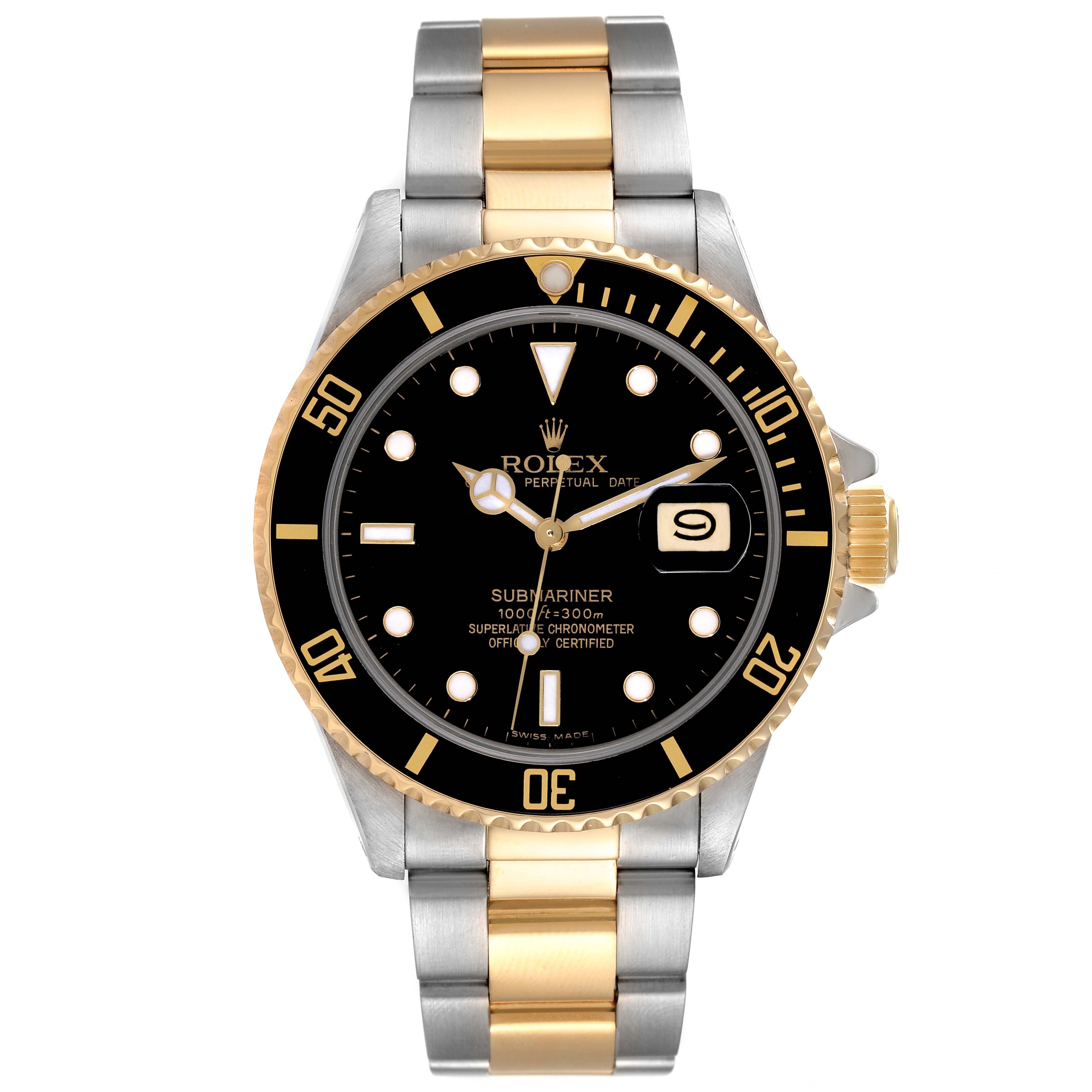 Rolex Submariner Steel 18K Yellow Gold Black Dial Mens Watch 16803