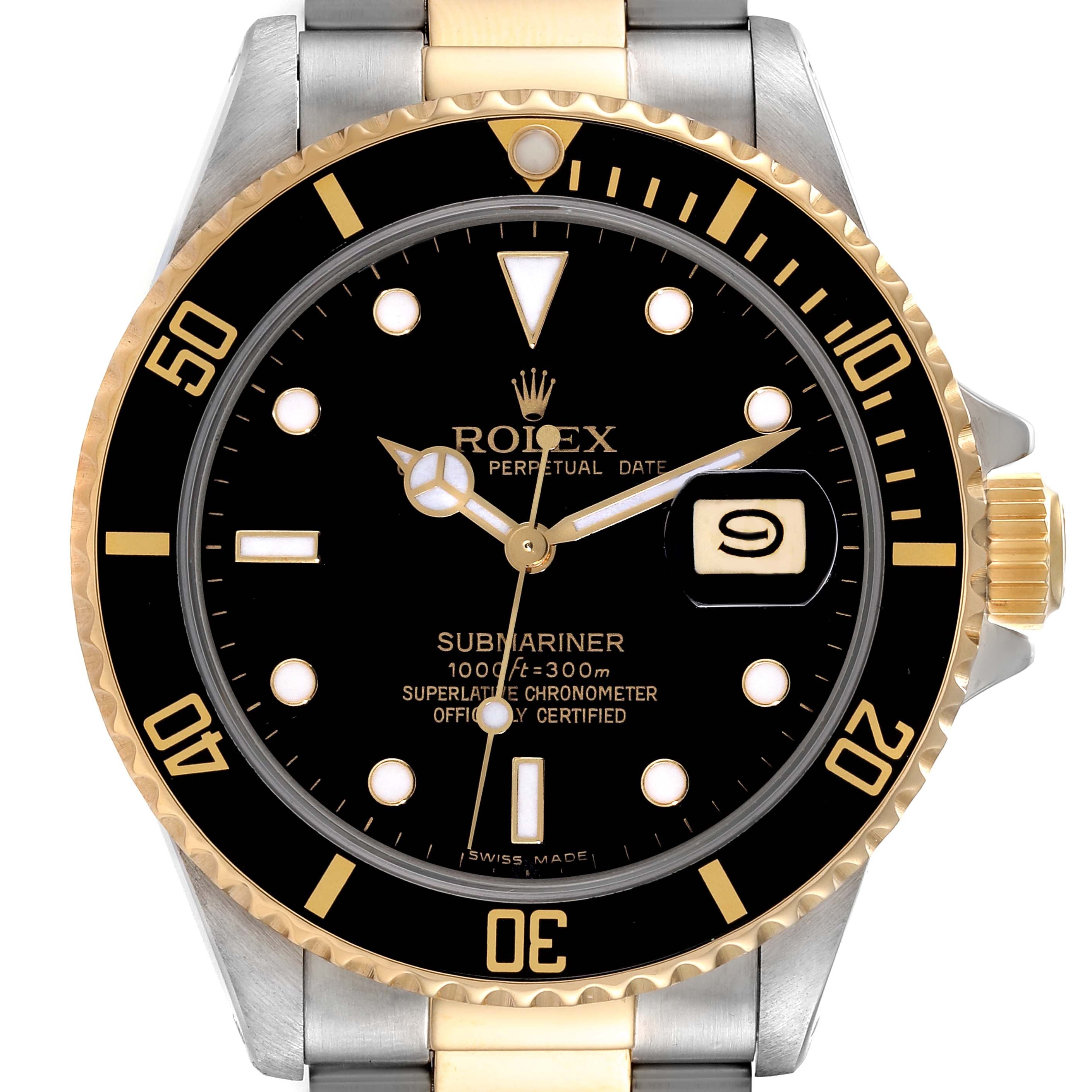 Rolex Submariner Steel 18K Yellow Gold Black Dial Mens Watch 16803
