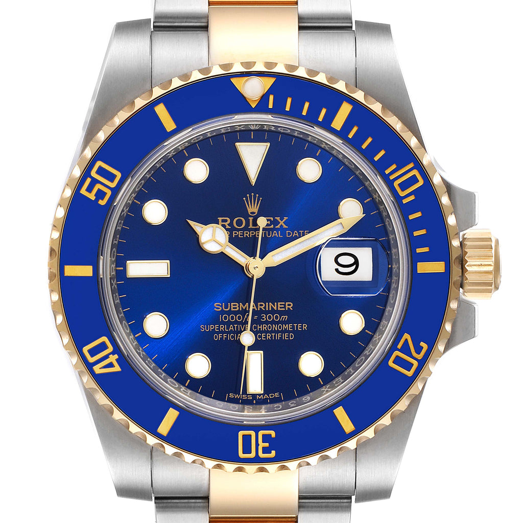 Rolex Submariner Steel 18K Yellow Gold Blue Dial Mens Watch 116613 Unworn