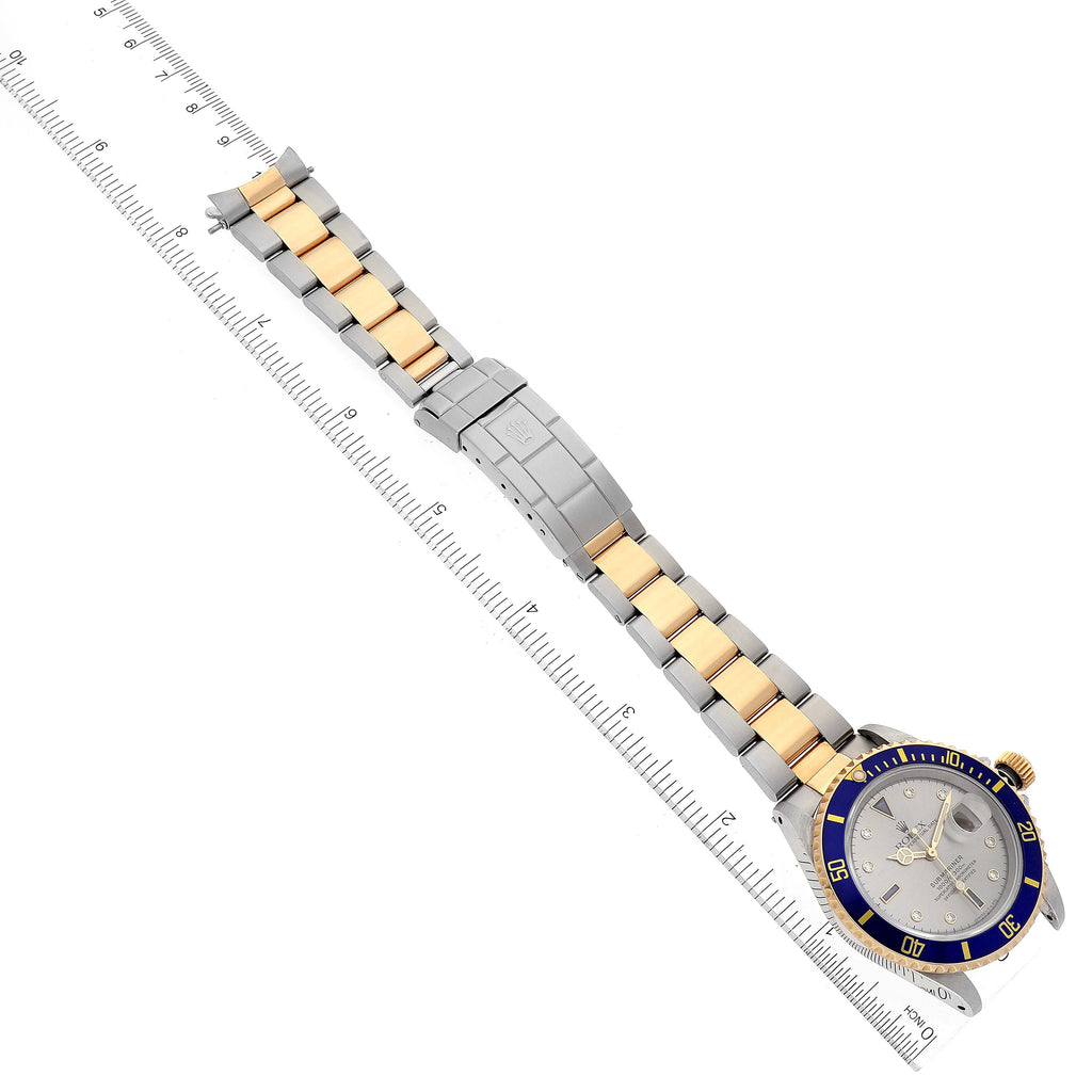 Rolex Submariner Steel Gold Diamond Sapphire Serti Dial Watch 16613