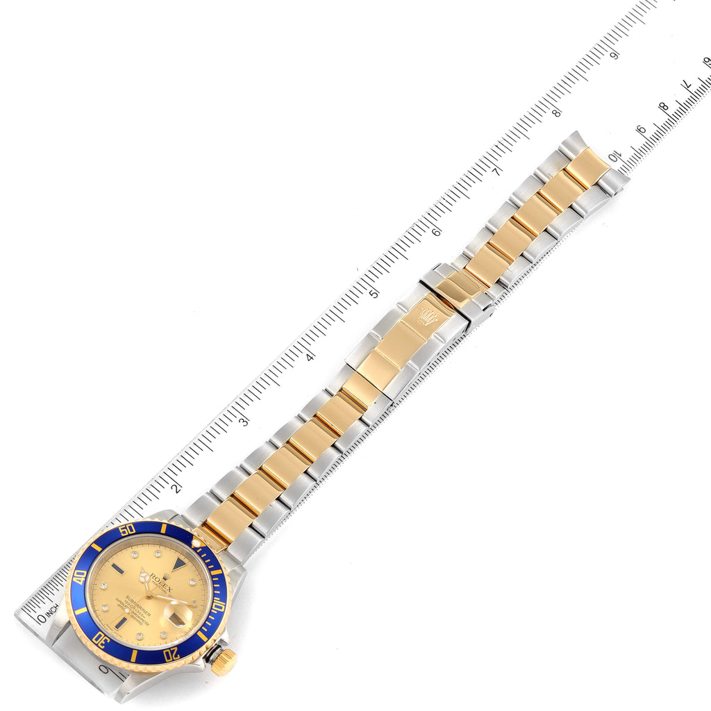 Rolex Submariner Steel Gold Diamond Sapphire Serti Dial Watch 16613 Box Card