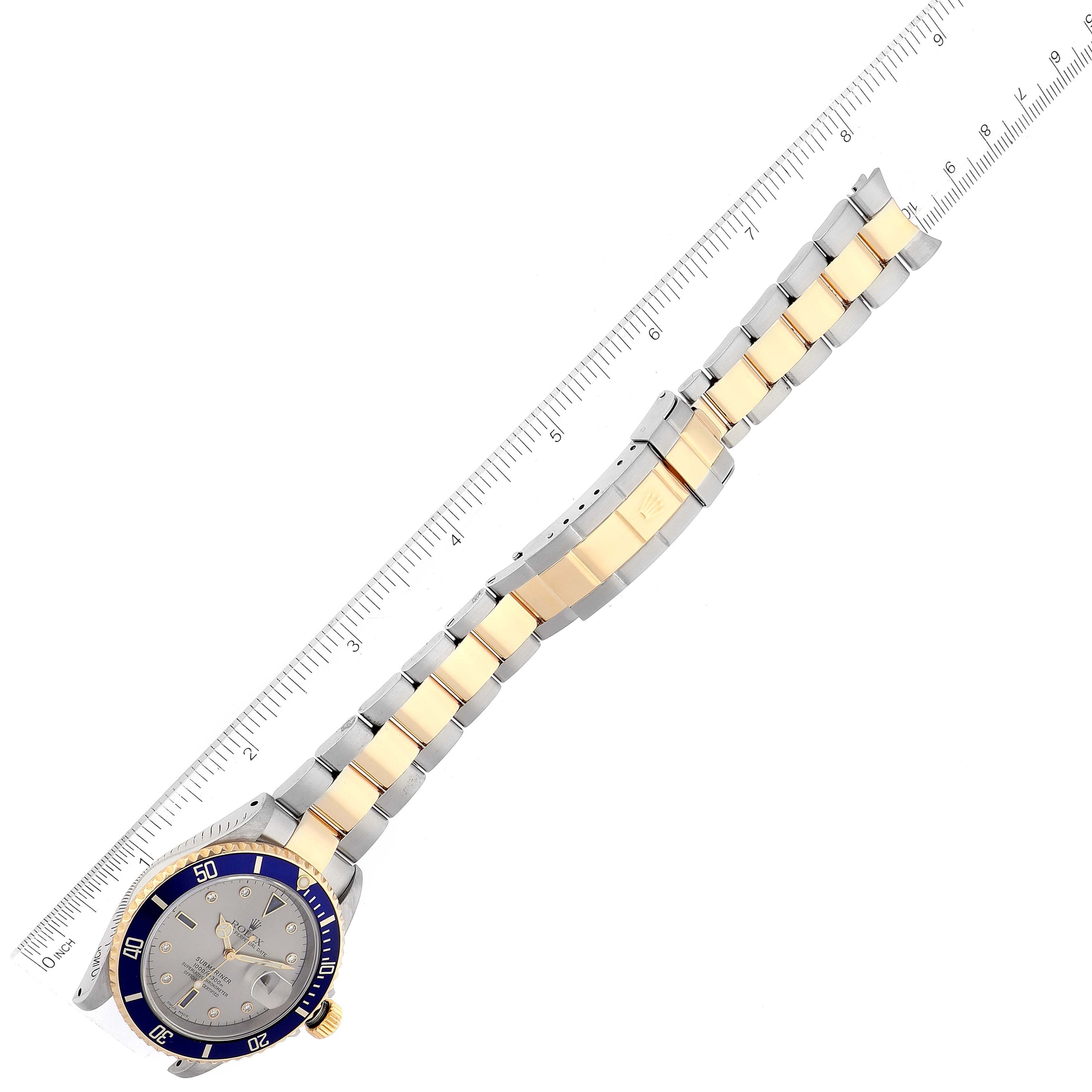Rolex Submariner Steel Gold Diamond Sapphire Serti Dial Watch 16613 Box Papers