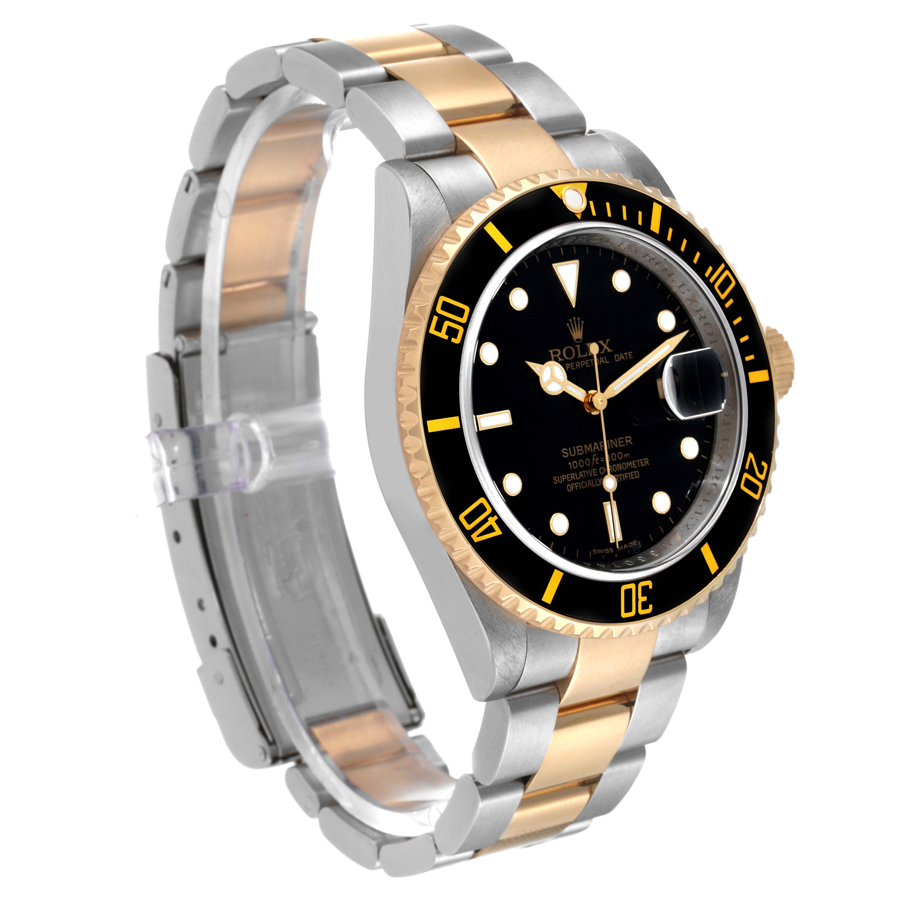 Rolex Submariner Steel Yellow Gold Black Dial Mens Watch 16613 Box Service Card