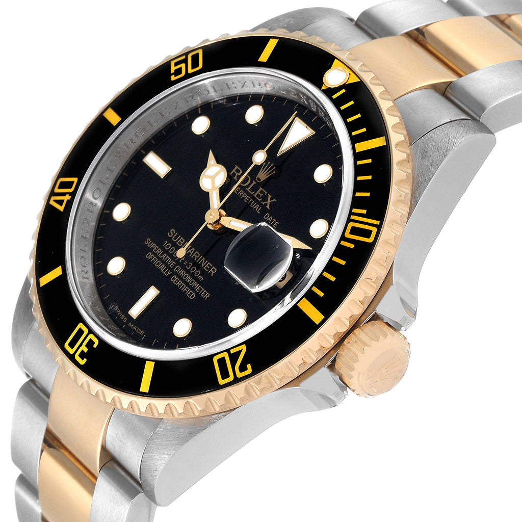 Rolex Submariner Steel Yellow Gold Black Dial Mens Watch 16613 Box Service Card
