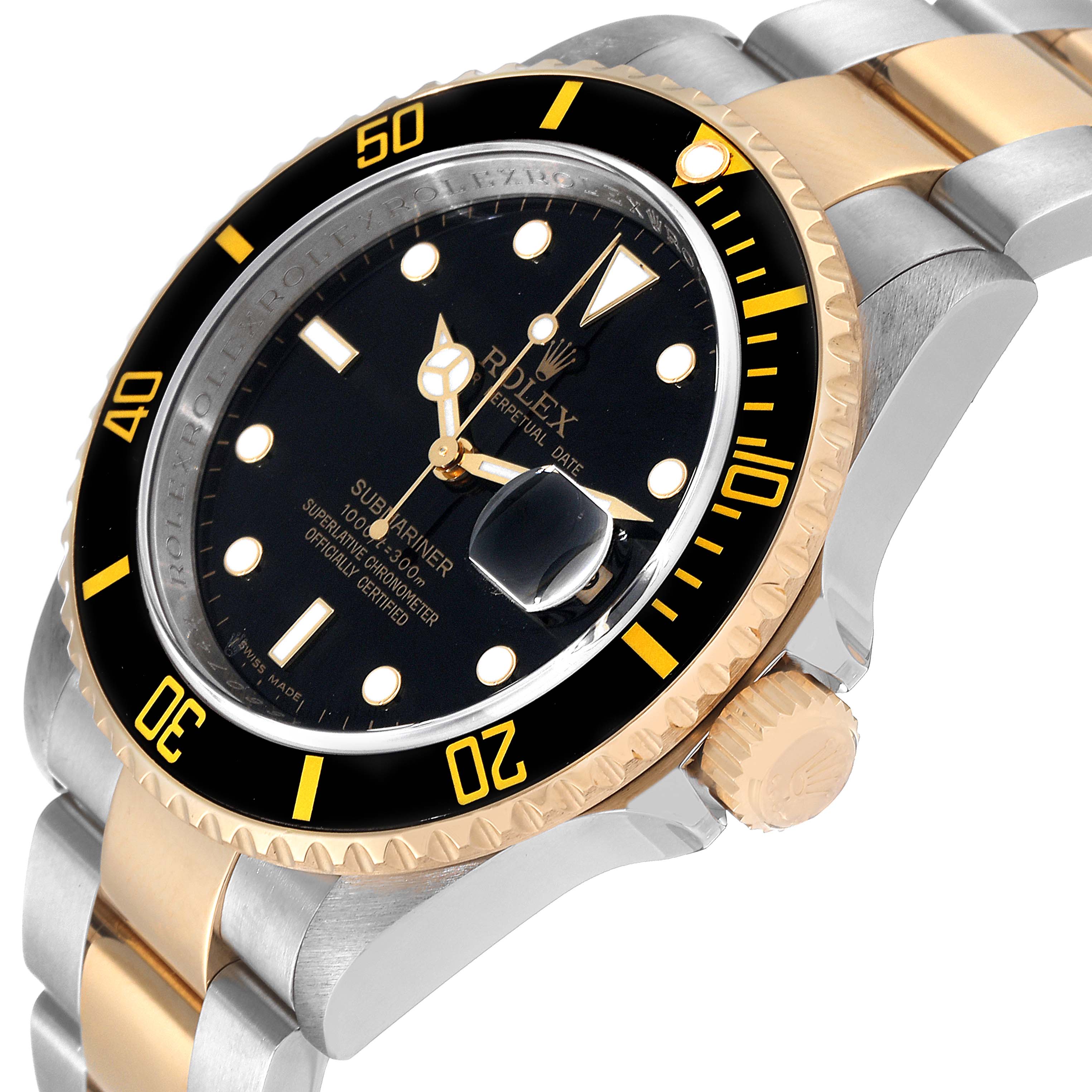 Rolex Submariner Steel Yellow Gold Black Dial Mens Watch 16613 Box Service Card