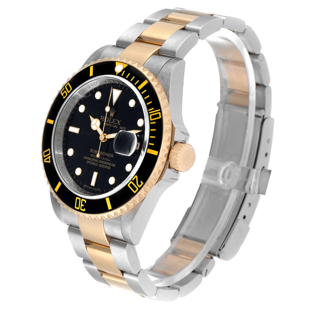 Rolex Submariner Steel Yellow Gold Black Dial Mens Watch 16613 Box Service Card