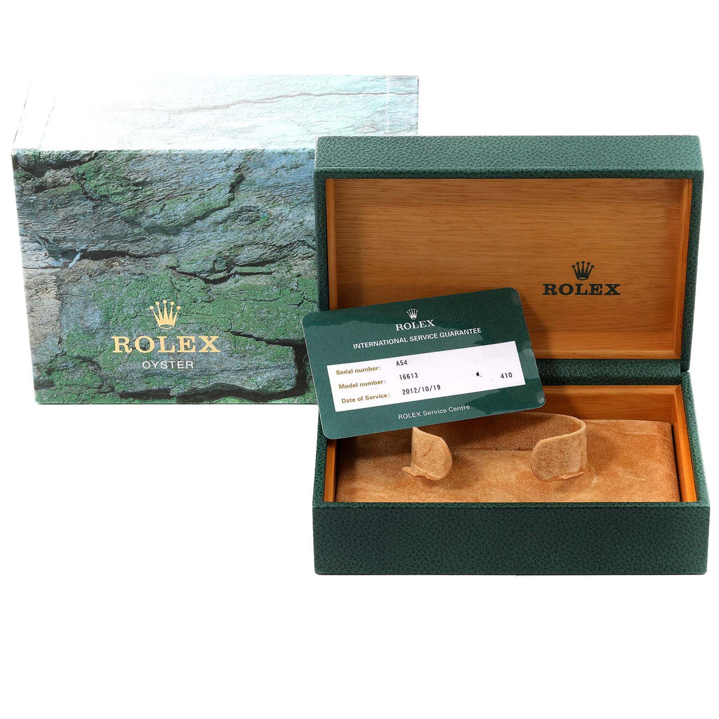 Rolex Submariner Steel Yellow Gold Diamond Sapphire Serti Dial Mens Watch 16613 Box Service Card