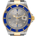Rolex Submariner Steel Yellow Gold Diamond Sapphire Serti Dial Watch 16613