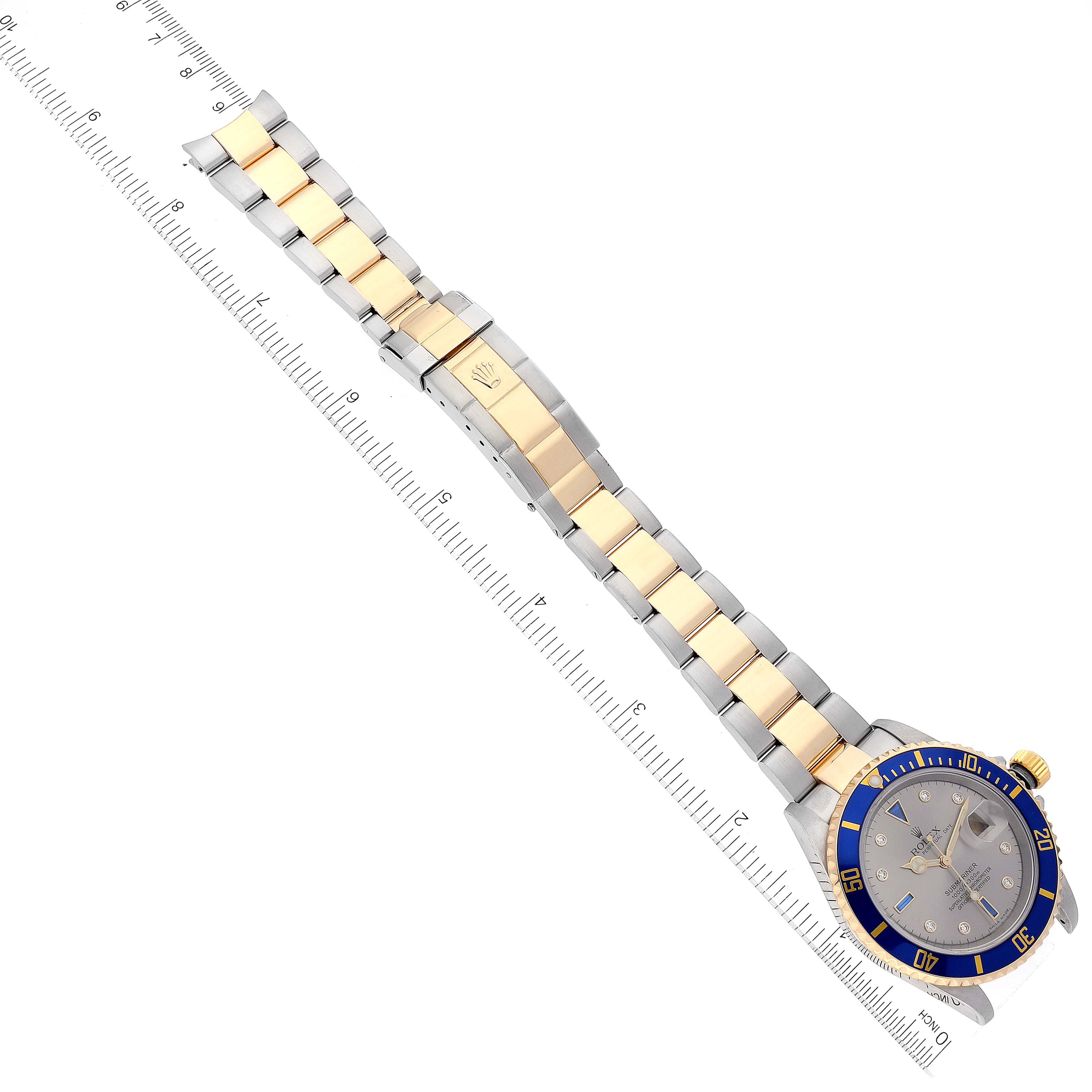 Rolex Submariner Steel Yellow Gold Diamond Sapphire Serti Dial Watch 16613
