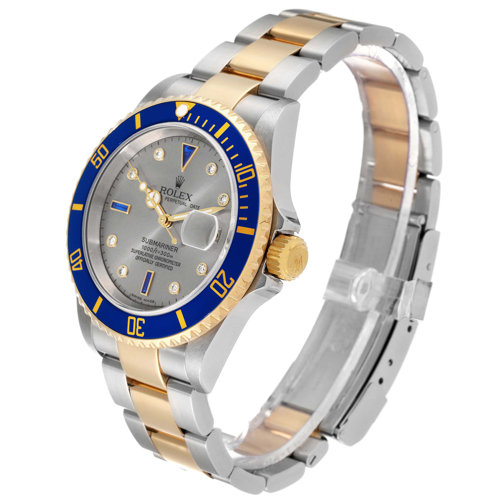 Rolex Submariner Steel Yellow Gold Diamond Sapphire Serti Dial Watch 16613