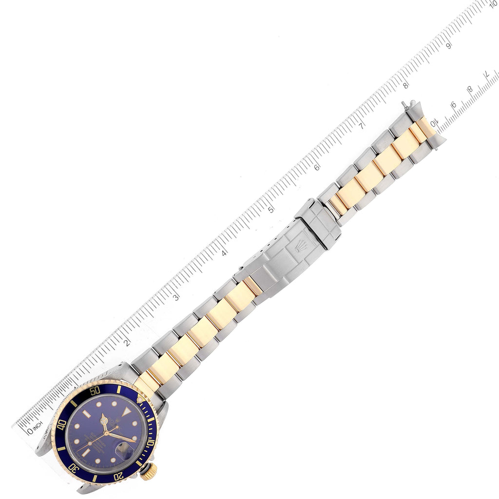 Rolex Submariner Steel Yellow Gold Purple Blue Dial Mens Watch 16613