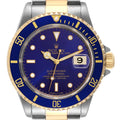 Rolex Submariner Steel Yellow Gold Purple Blue Dial Mens Watch 16613