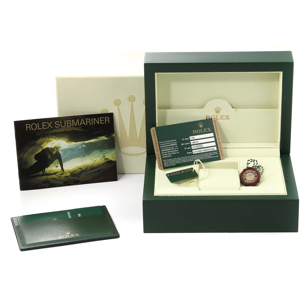 Rolex Submariner Steel Yellow Gold Purple Blue Dial Mens Watch 16613 Box Card