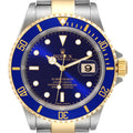 Rolex Submariner Steel Yellow Gold Purple Blue Dial Mens Watch 16613 Box Card