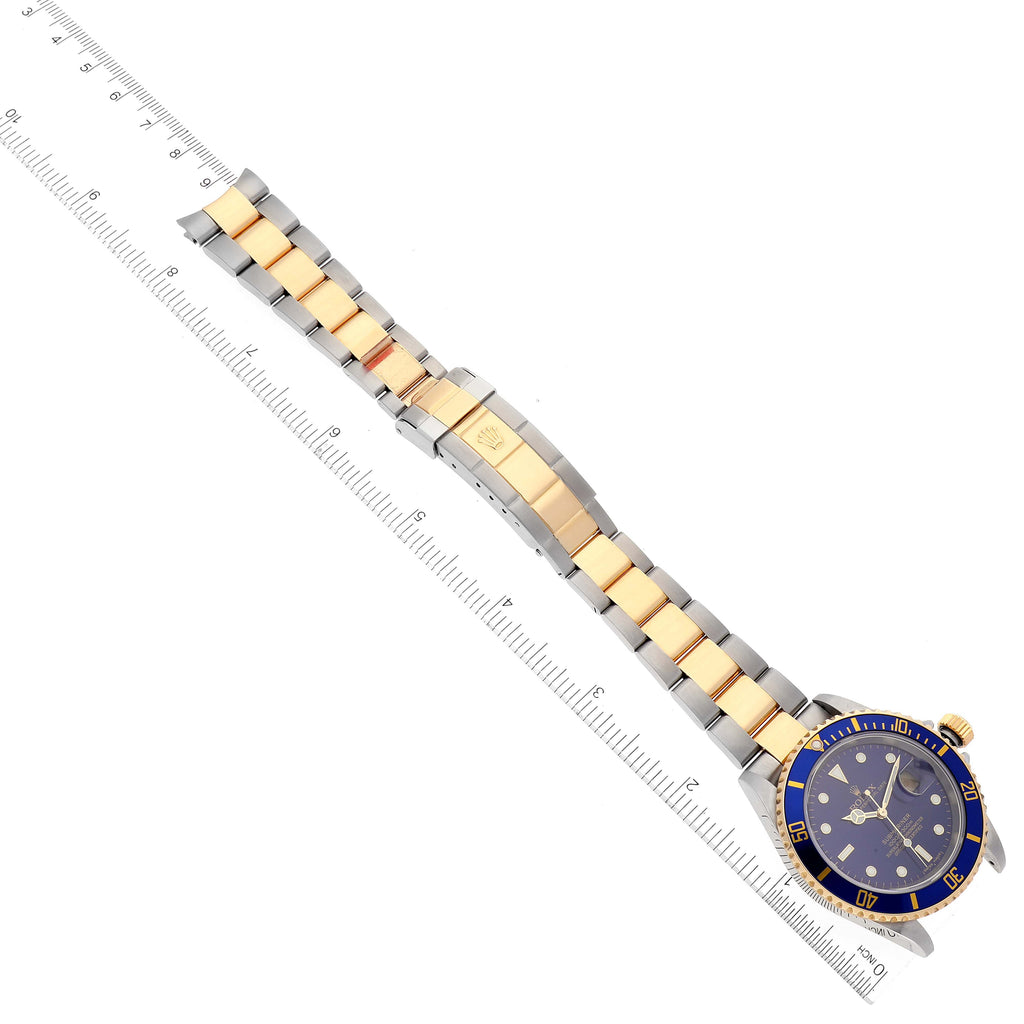 Rolex Submariner Steel Yellow Gold Purple Blue Dial Mens Watch 16613 Box Card
