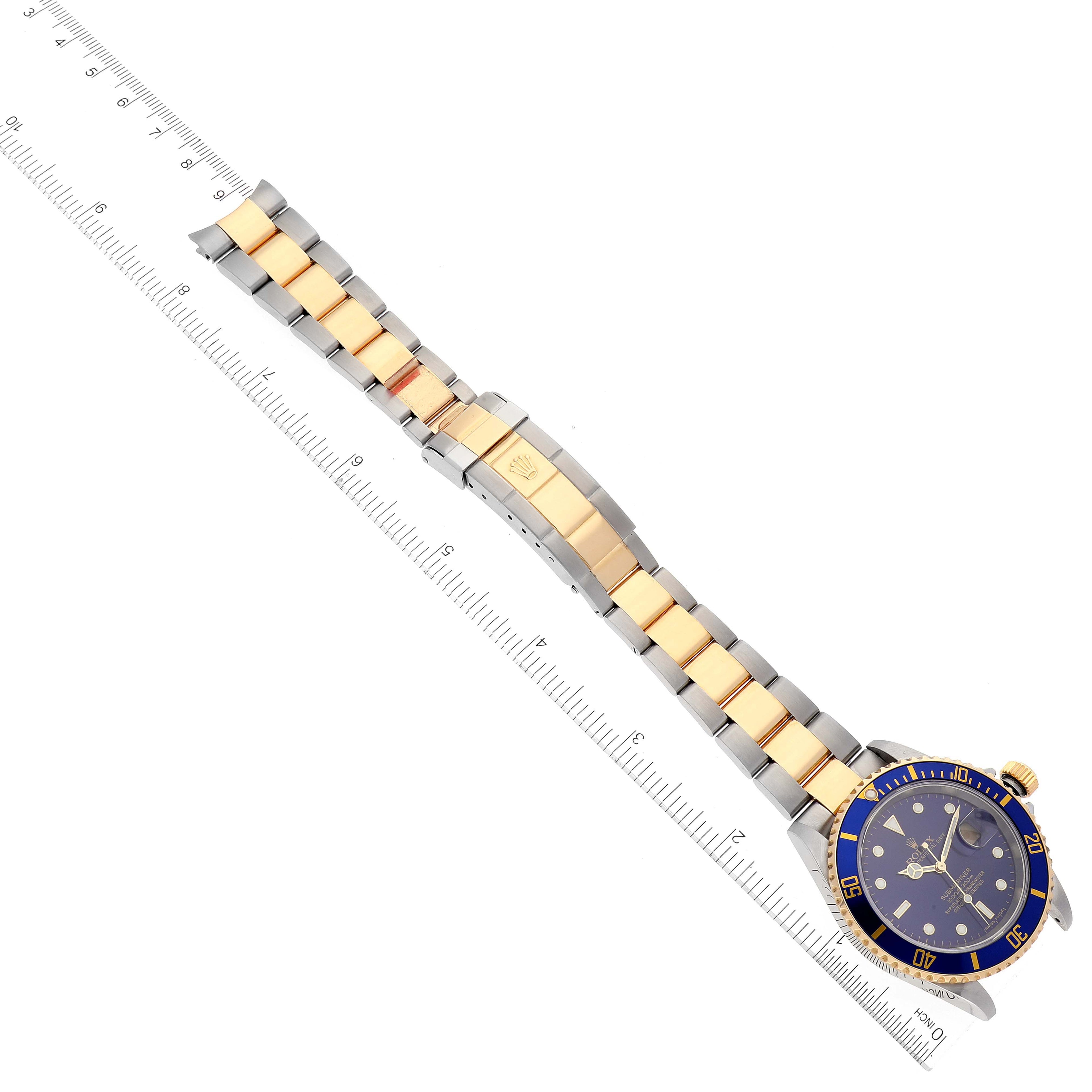 Rolex Submariner Steel Yellow Gold Purple Blue Dial Mens Watch 16613 Box Card