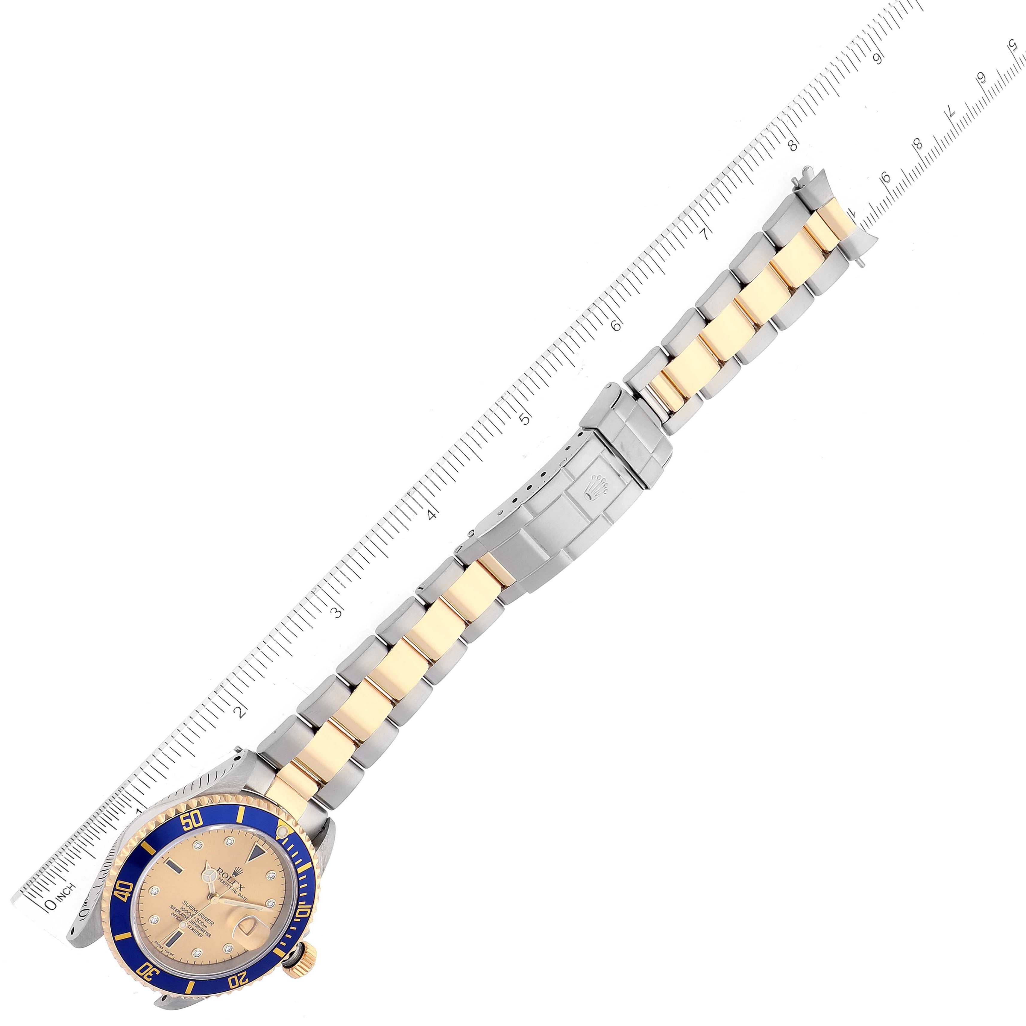 Rolex Submariner Steel Yellow Gold Serti Dial Mens Watch 16613