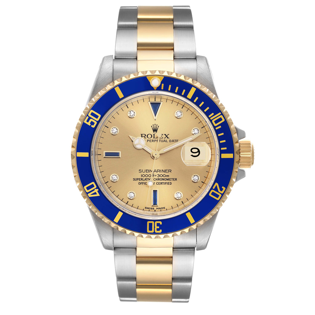 Rolex Submariner Steel Yellow Gold Serti Dial Mens Watch 16613