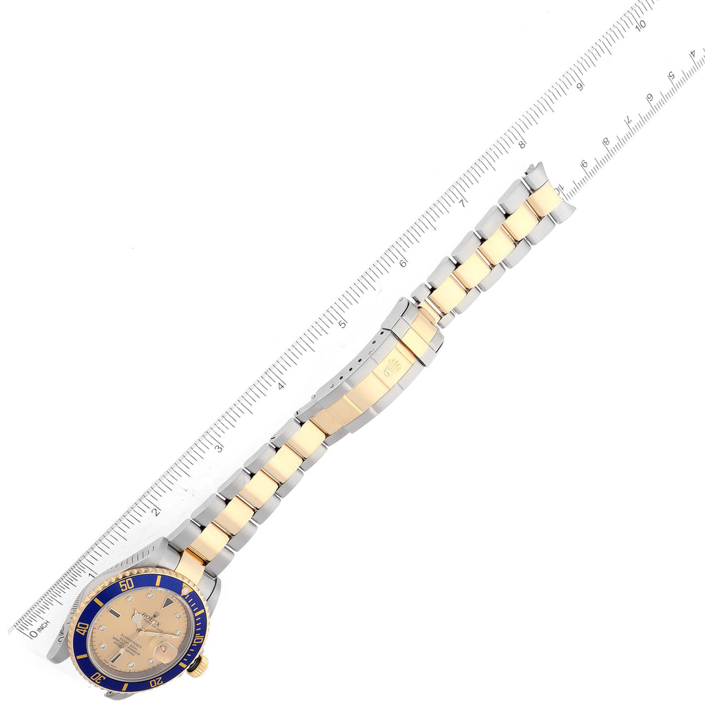 Rolex Submariner Steel Yellow Gold Serti Dial Mens Watch 16613 Box Card