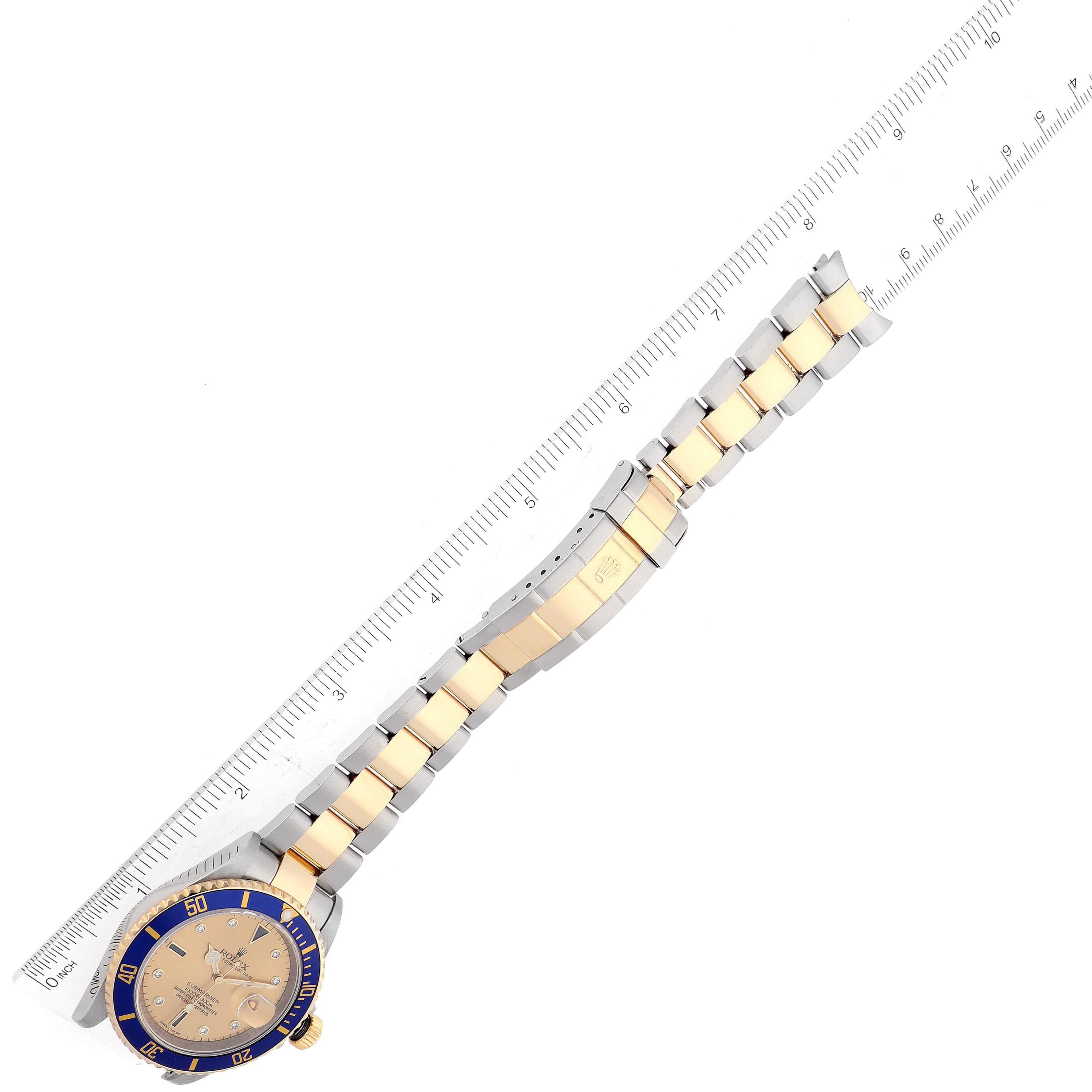 Rolex Submariner Steel Yellow Gold Serti Dial Mens Watch 16613 Box Card