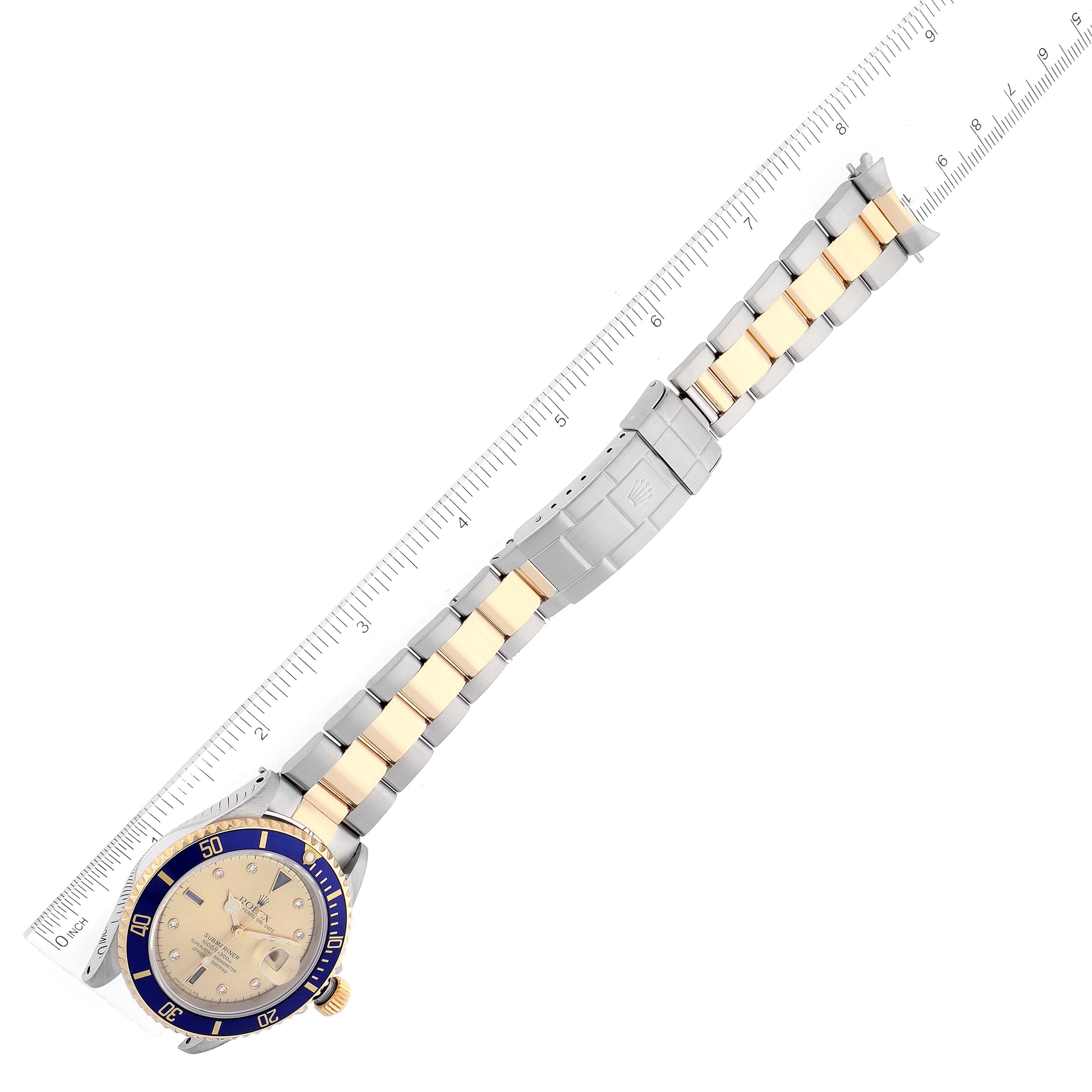 Rolex Submariner Steel Yellow Gold Serti Dial Mens Watch 16613 Box Service Card