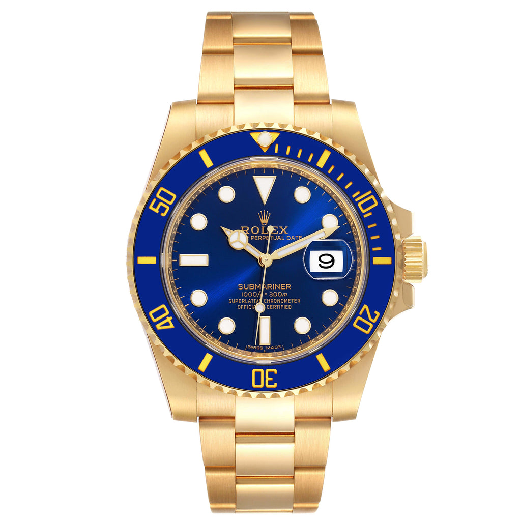 Rolex Submariner Yellow Gold Blue Dial Ceramic Bezel Mens Watch 116618 Unworn