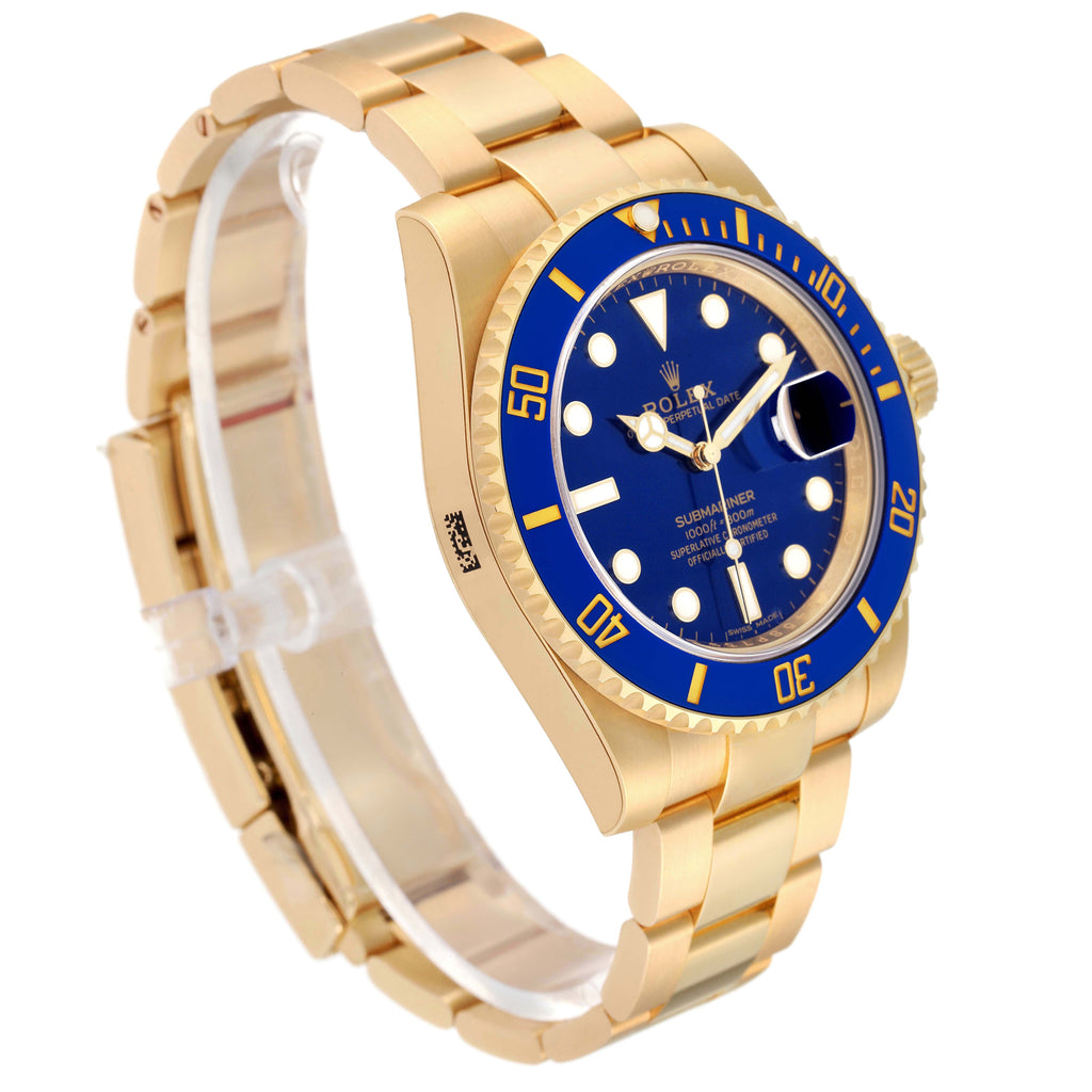 Rolex Submariner Yellow Gold Blue Dial Ceramic Bezel Mens Watch 116618 Unworn