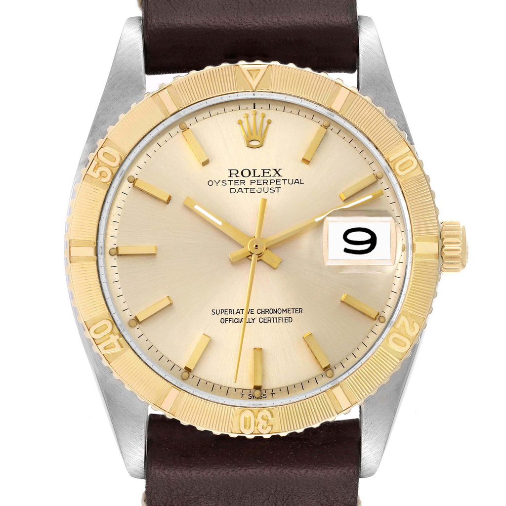 Rolex Turnograph Datejust Steel Yellow Gold Brown Strap Vintage Watch 1625