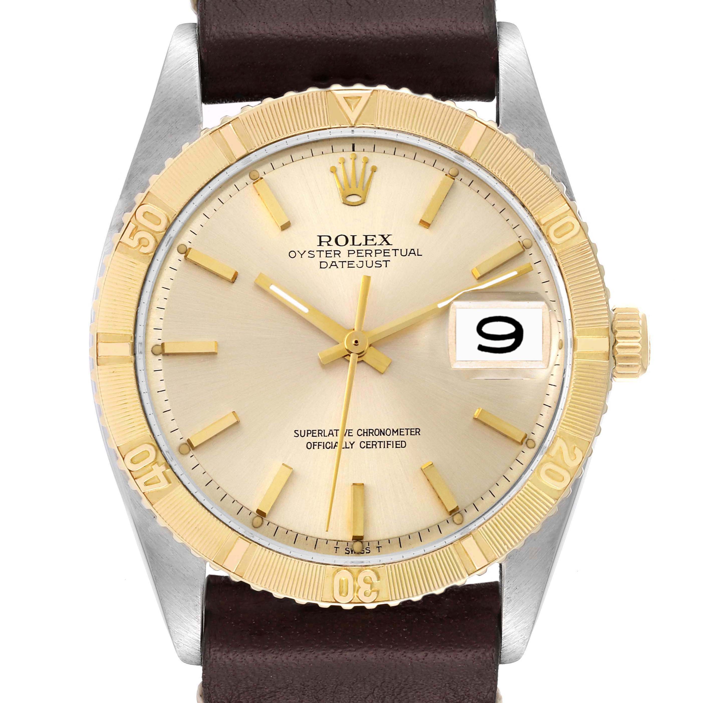 Rolex Turnograph Datejust Steel Yellow Gold Brown Strap Vintage Watch 1625