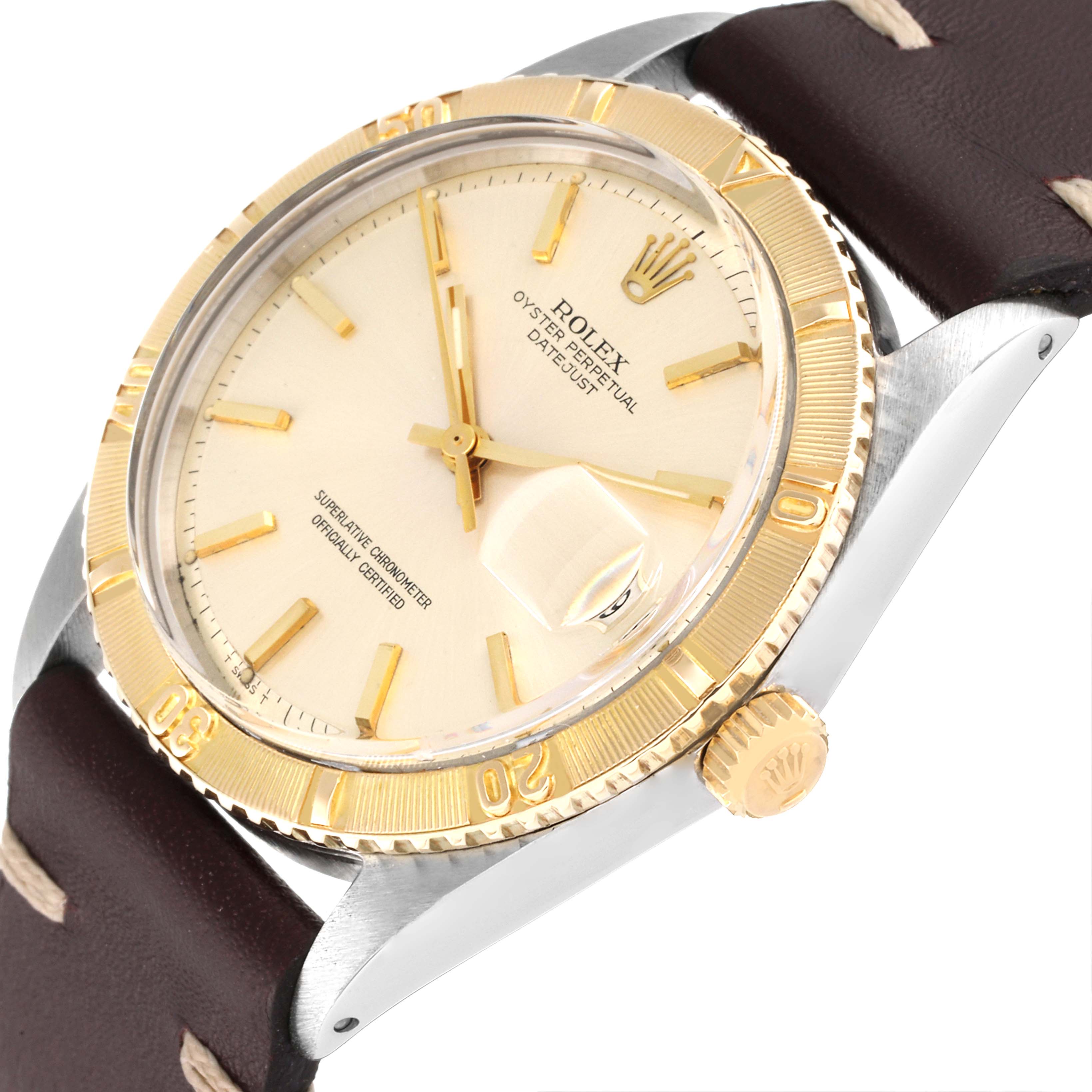 Rolex Turnograph Datejust Steel Yellow Gold Brown Strap Vintage Watch 1625
