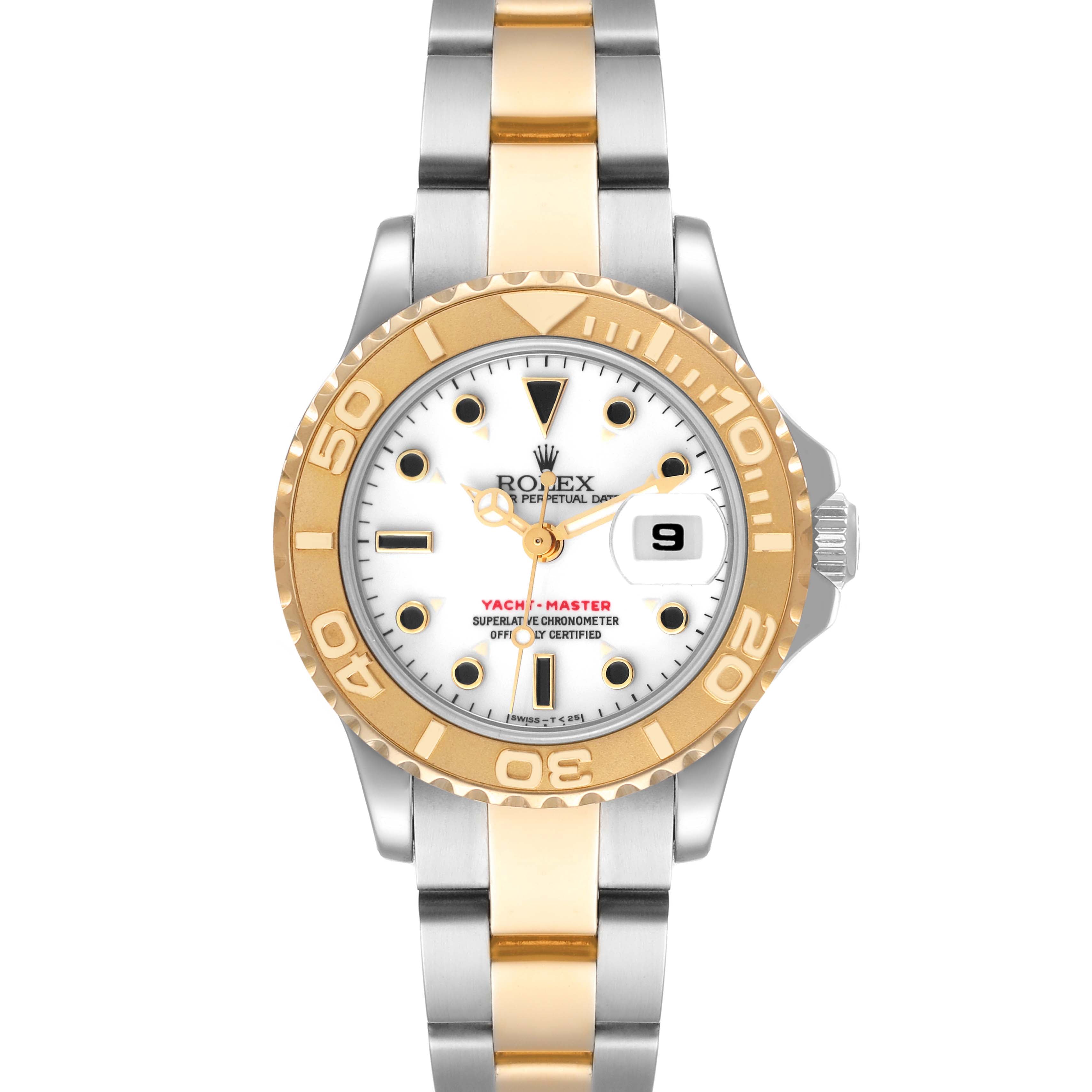 Rolex Yachtmaster 29 mm Steel Yellow Gold White Dial Ladies Watch 69623