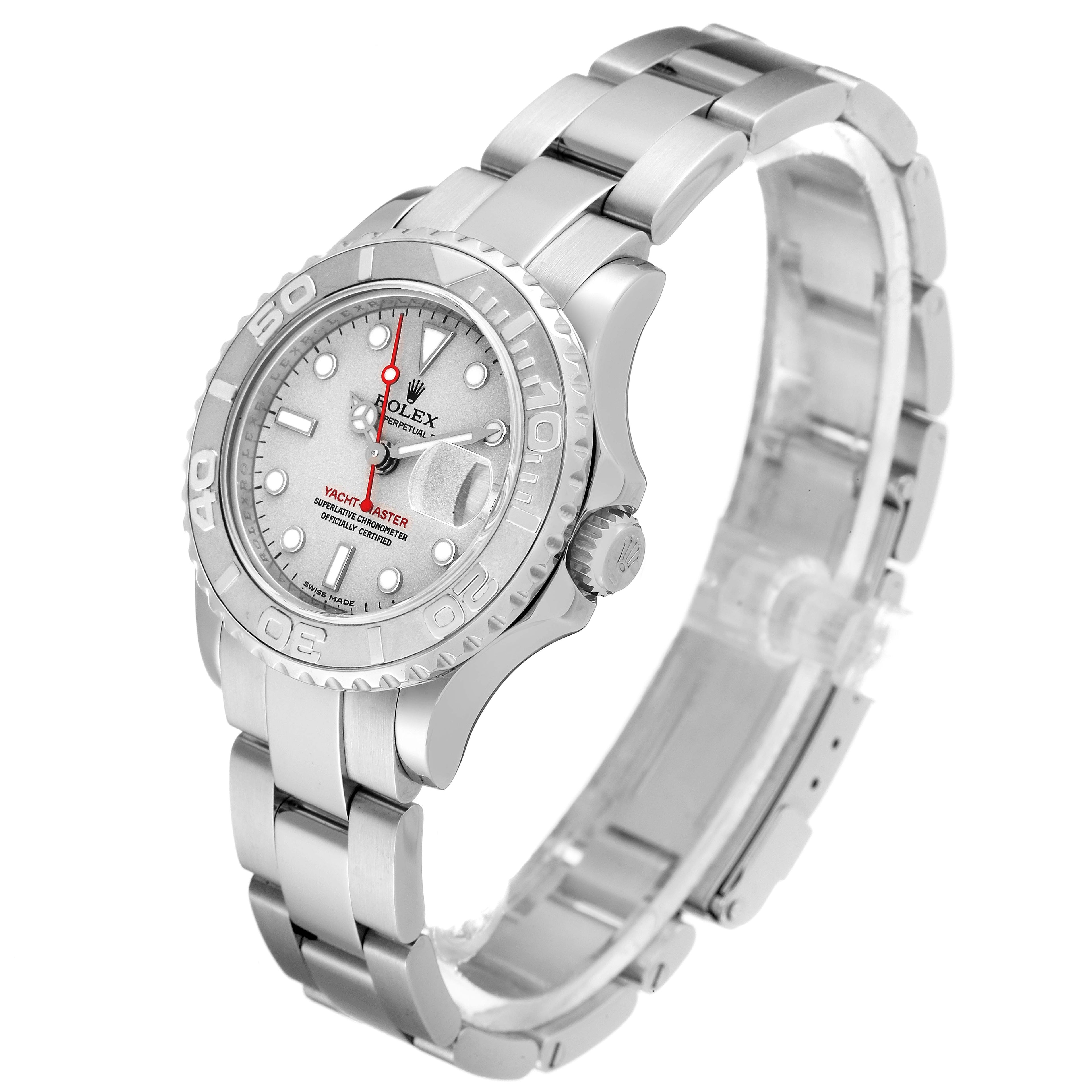 Rolex Yachtmaster 29 Steel Platinum Dial Bezel Ladies Watch 169622 Box