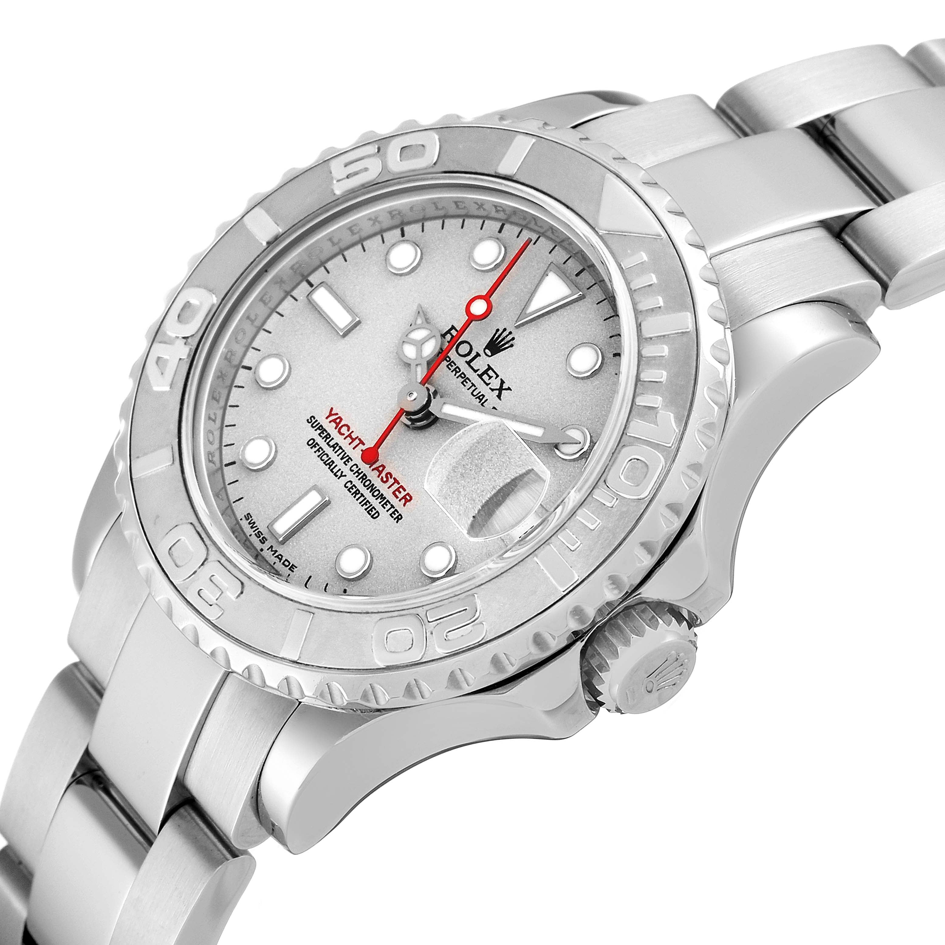 Rolex Yachtmaster 29 Steel Platinum Dial Bezel Ladies Watch 169622 Box