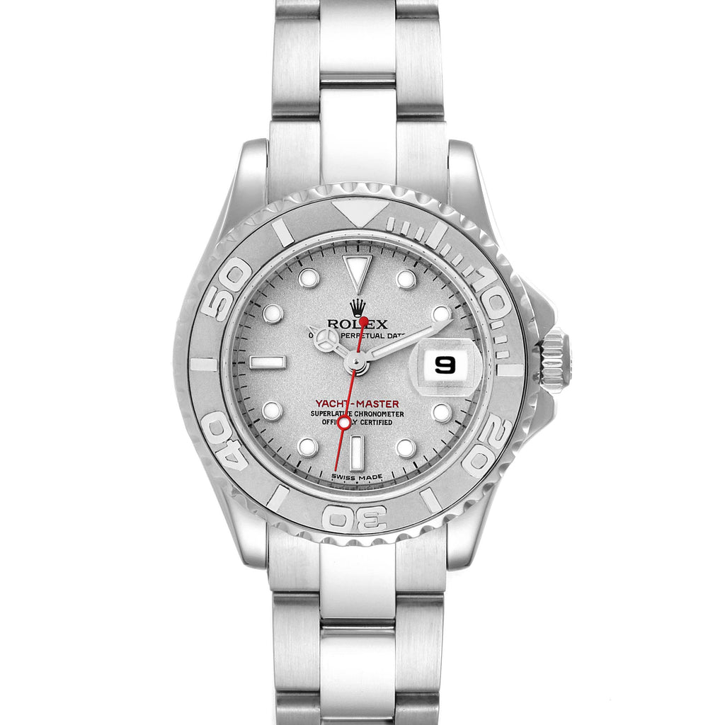 Rolex Yachtmaster 29 Steel Platinum Dial Bezel Ladies Watch 169622 Box