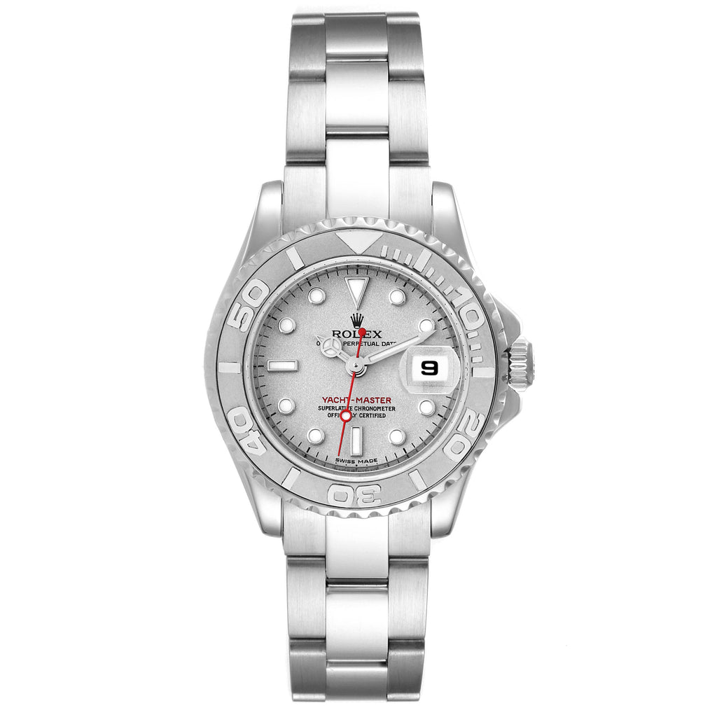 Rolex Yachtmaster 29 Steel Platinum Dial Bezel Ladies Watch 169622 Box