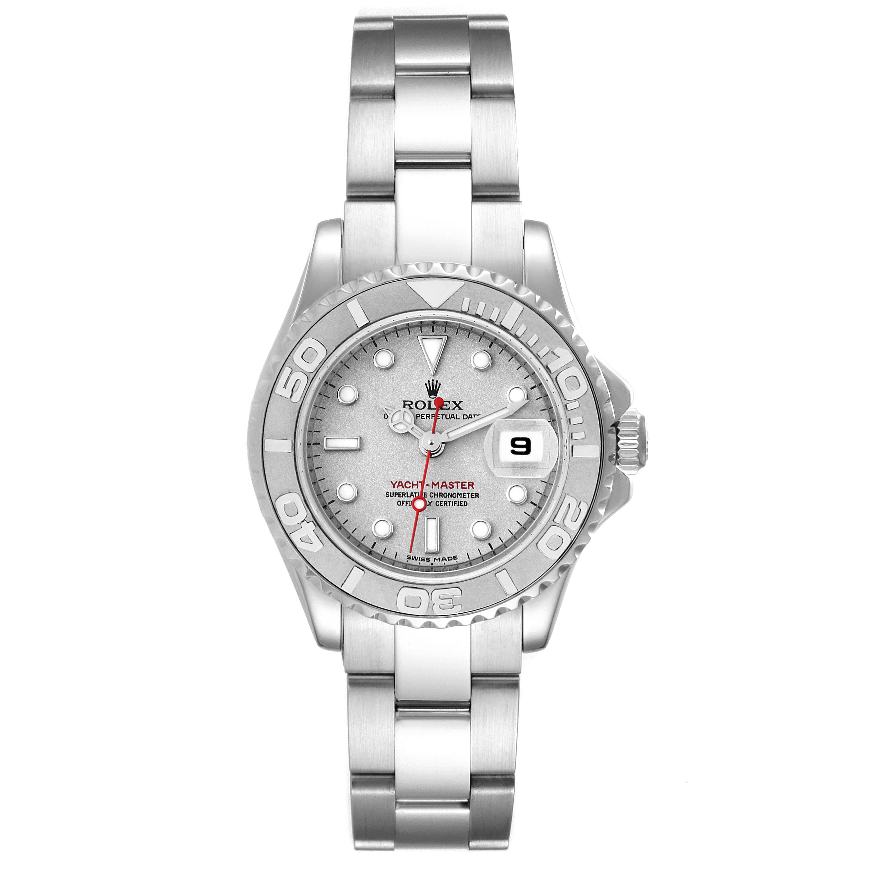 Rolex Yachtmaster 29 Steel Platinum Dial Bezel Ladies Watch 169622 Box