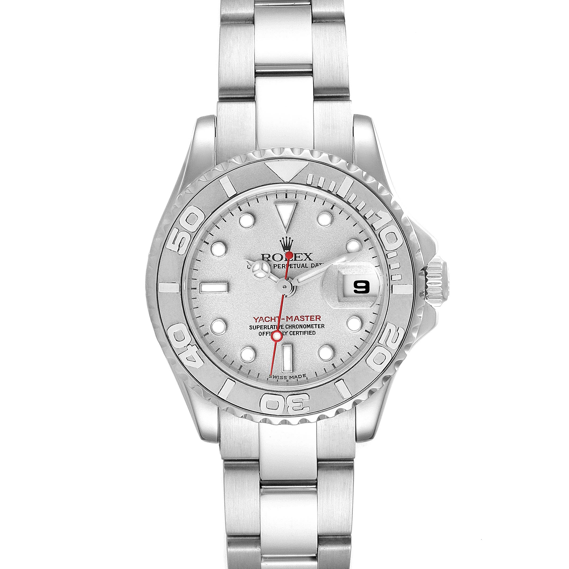 Rolex Yachtmaster 29 Steel Platinum Dial Bezel Ladies Watch 169622 Unworn