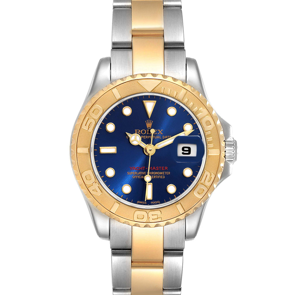 Rolex Yachtmaster 29 Steel Yellow Gold Blue Dial Ladies Watch 169623 Box Card