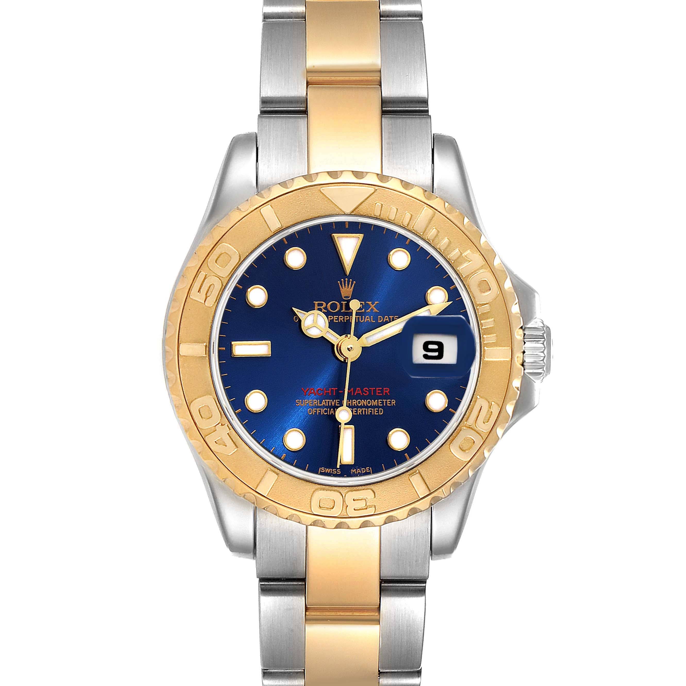 Rolex Yachtmaster 29 Steel Yellow Gold Blue Dial Ladies Watch 169623 Box Card