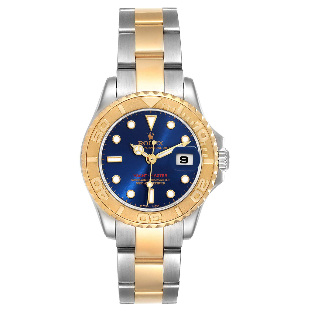 Rolex Yachtmaster 29 Steel Yellow Gold Blue Dial Ladies Watch 169623 Box Card