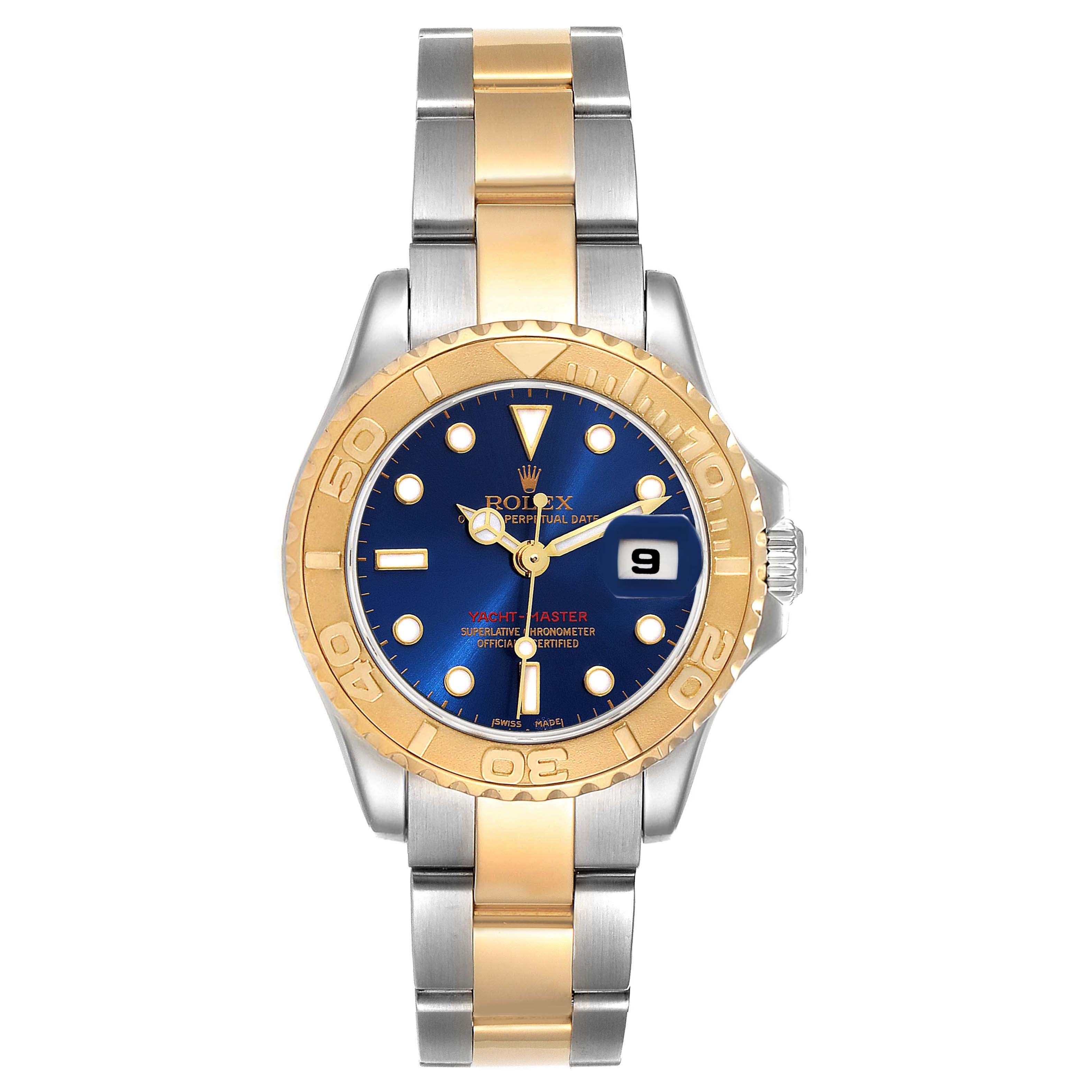 Rolex Yachtmaster 29 Steel Yellow Gold Blue Dial Ladies Watch 169623 Box Card