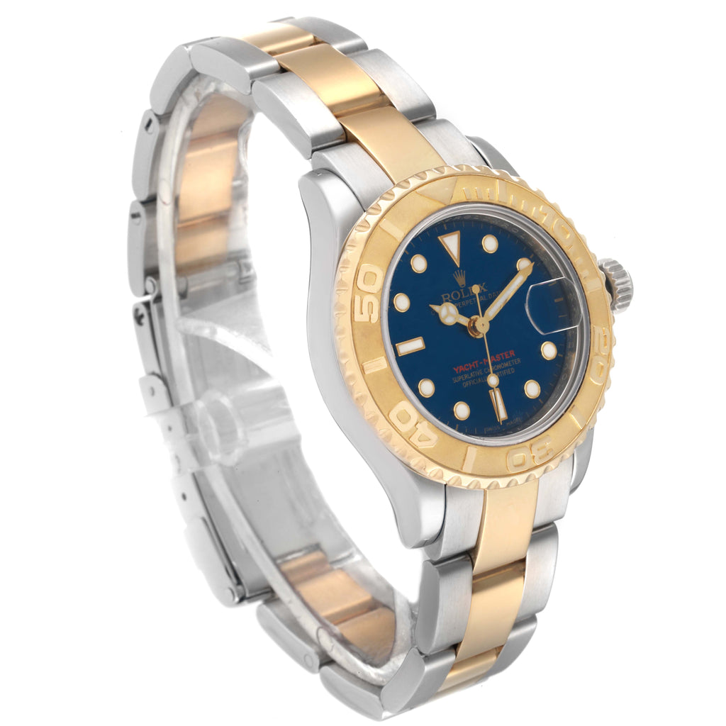 Rolex Yachtmaster 29 Steel Yellow Gold Blue Dial Ladies Watch 169623 Box Card