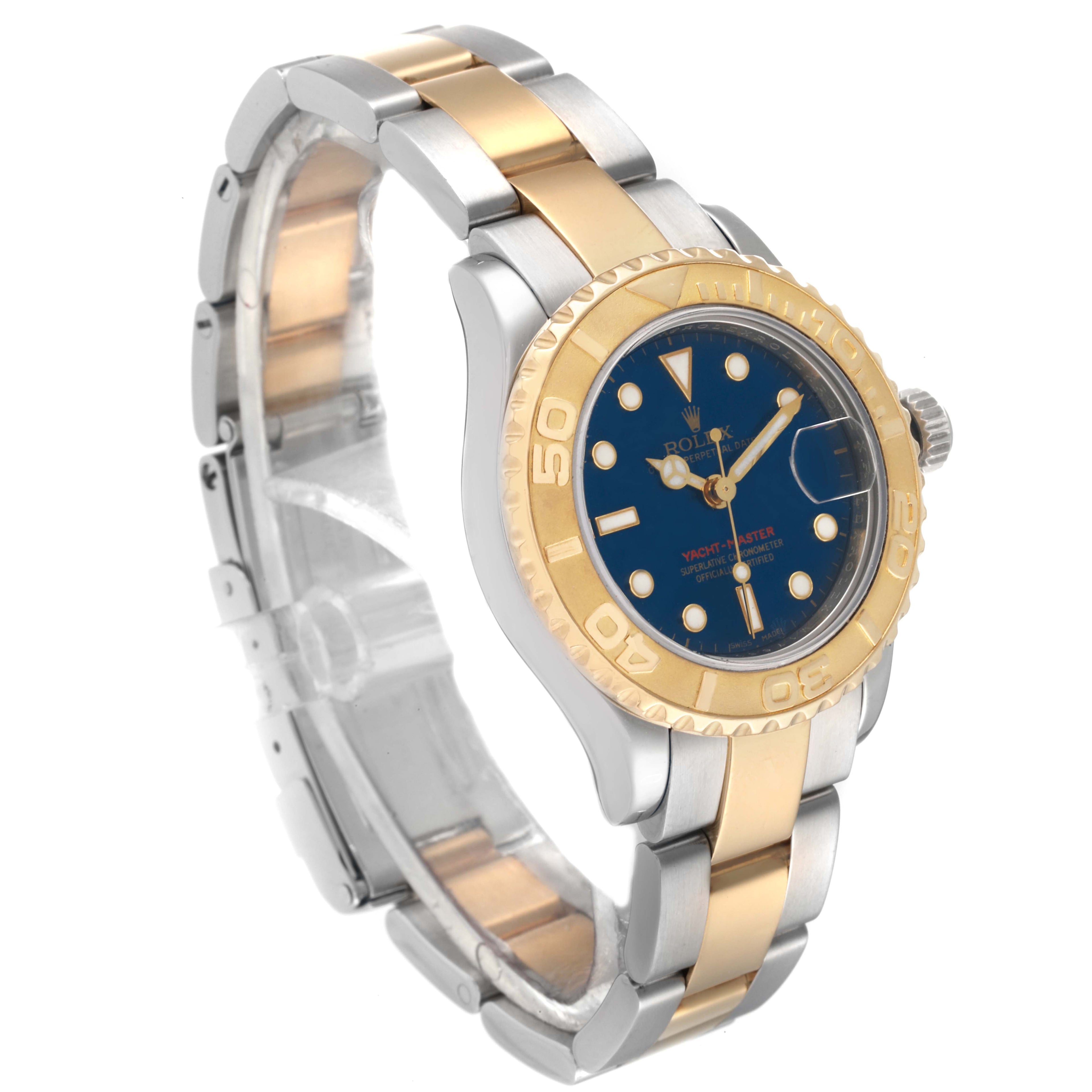 Rolex Yachtmaster 29 Steel Yellow Gold Blue Dial Ladies Watch 169623 Box Card