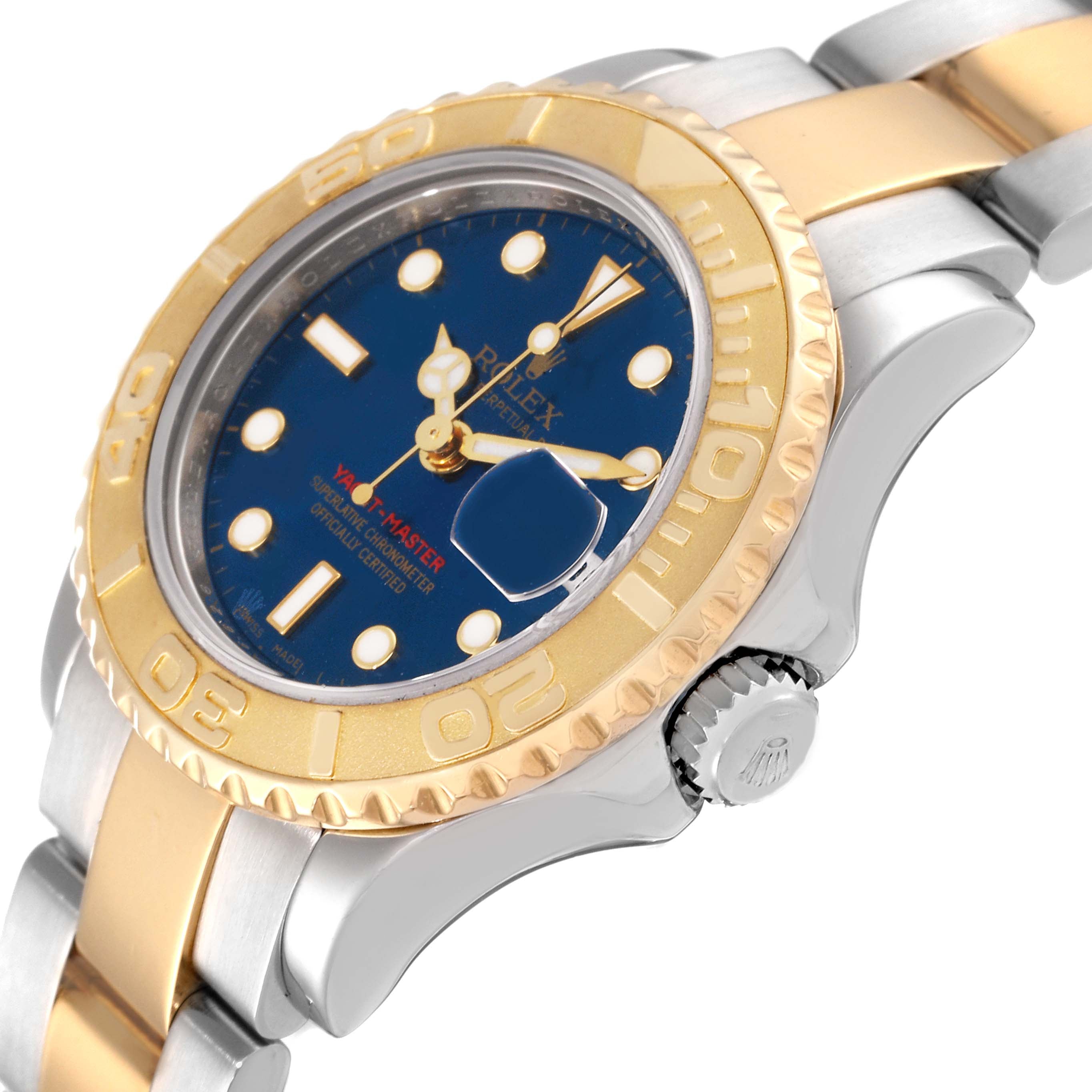 Rolex Yachtmaster 29 Steel Yellow Gold Blue Dial Ladies Watch 169623 Box Card