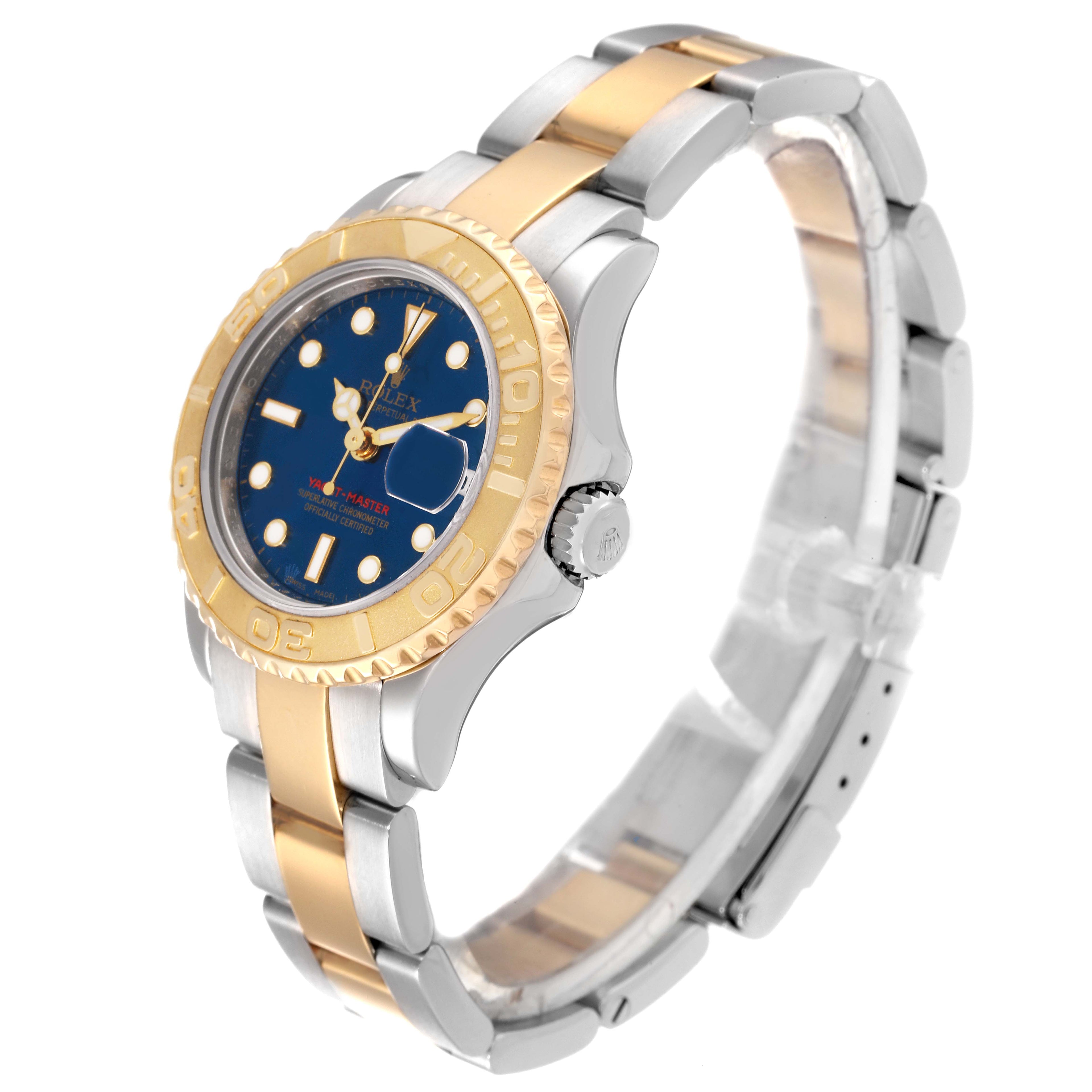 Rolex Yachtmaster 29 Steel Yellow Gold Blue Dial Ladies Watch 169623 Box Card