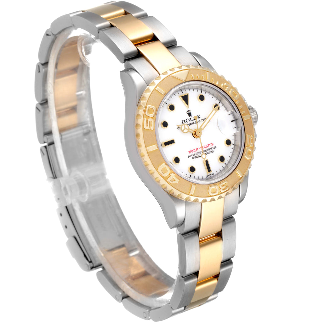 Rolex Yachtmaster 29mm White Dial Steel Yellow Gold Watch 69623 Box Papers