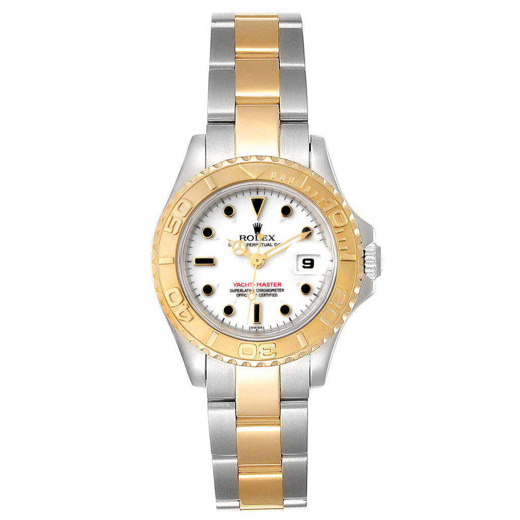 Rolex Yachtmaster 29mm White Dial Steel Yellow Gold Watch 69623 Box Papers